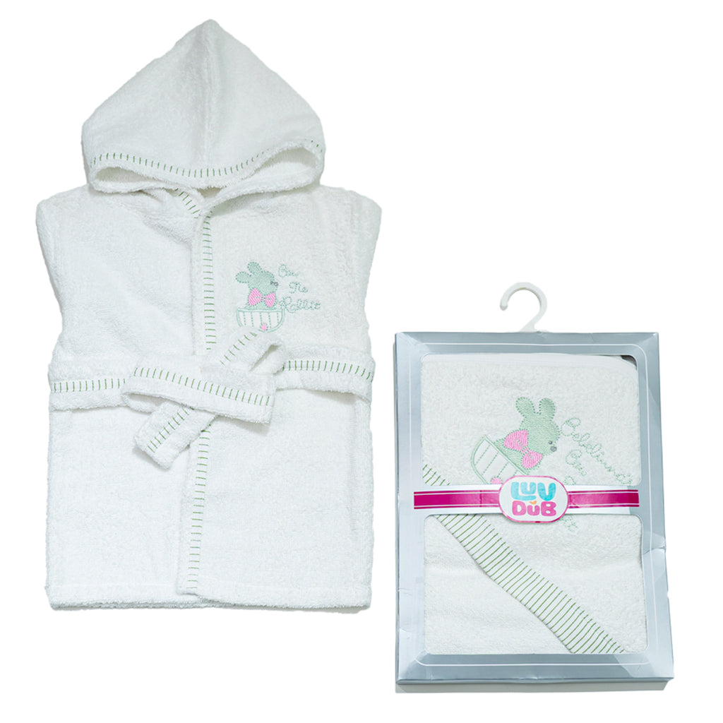LUV-DUB 100% Cotton Terry Kids Bathrobe &amp; Towel Set | Ultra Soft Plush Hooded Bathrobe for Boys &amp; Girls with&nbsp; Attached Adjustable Belt |